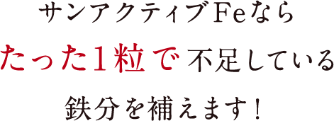 サンアクティブFeならたった1粒で不足している鉄分を補えます！