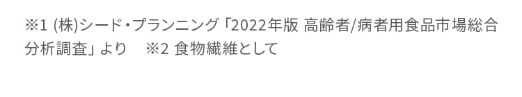 ※1 (株)シード・プランニング「2022年版 高齢者/病者用食品市場総合分析調査」より　※2 食物繊維として